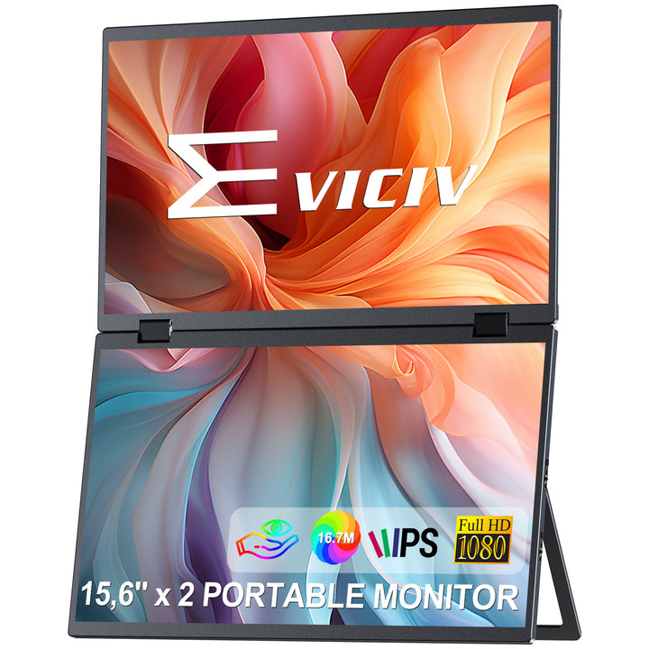 EVICIV M156E14 15.6インチ デュアルモバイルモニター｜上下2画面｜フルHD・IPS・折りたたみ式｜Type-C/HDMI対応｜ビジネス・在宅勤務・出張向け