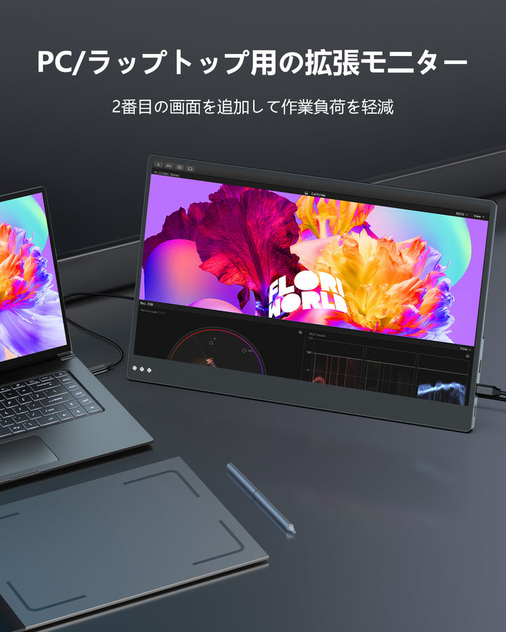 EVICIV M133C02 13.3インチ 4Kモバイルモニター 3840x2160p｜PS5対応・ノートPC用サブディスプレイ・出張用｜Type-C給電対応・軽量560g・400nits高輝度・ブルーライト対応